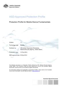 ASD-Approved Protection Profile Protection Profile for Mobile Device Fundamentals Version:  1.1