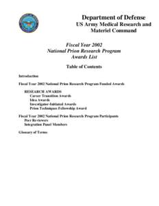 FY02 National Prion Research Program Award List