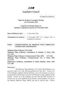 立法會 Legislative Council LC Paper No. LS8[removed]Paper for the House Committee Meeting on 19 November 2010 Legal Service Division Report on