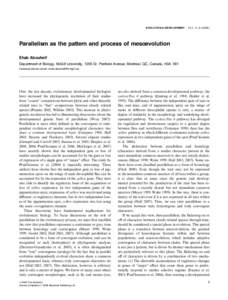 EVOLUTION & DEVELOPMENT  10:1, 3 –Parallelism as the pattern and process of mesoevolution Ehab Abouheif