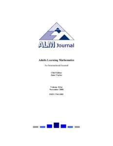 Adults Learning Mathematics An International Journal Chief Editor Janet Taylor  Volume 3(2a)