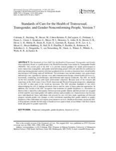 International Journal of Transgenderism, 13:165–232, 2011 C World Professional Association for Transgender Health Copyright  ISSN: printonline DOI: 