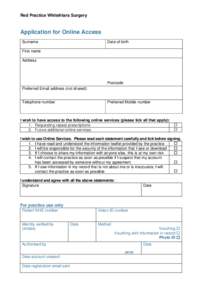 Red Practice Whitefriars Surgery  Application for Online Access Surname  Date of birth
