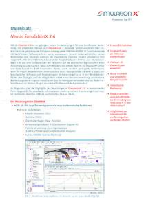 Datenblatt Neu in SimulationX 3.6 Mit der Version 3.6 ist es gelungen, neben Verbesserungen für eine komfortable Bedienung, die prägenden Stärken von SimulationX – vernetzte Systemsimulation über unterschiedliche p