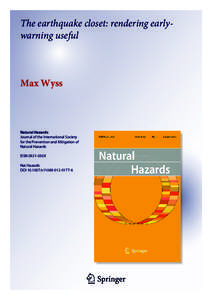The earthquake closet: rendering earlywarning useful  Max Wyss Natural Hazards Journal of the International Society