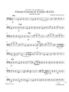 Sheet Music from www.mfiles.co.uk  Clarinet Concerto in A major (K2nd Movement) Solo