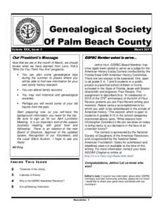 Genealogical Society Of Palm Beach County Volume XXX, Issue 3 March 2011