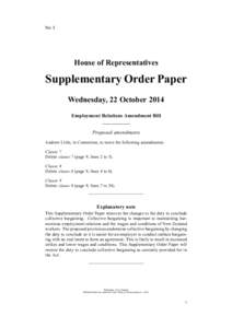 No 5  House of Representatives Supplementary Order Paper Wednesday, 22 October 2014