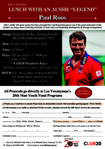 You’re invited to  LUNCH WITH AN AUSSIE “LEGEND” Paul Roos