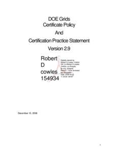 DOE Grids Certificate Policy And Certification Practice Statement Version 2.9