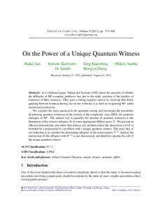 On the Power of a Unique Quantum Witness