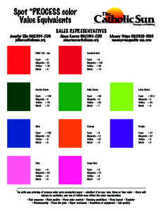 Spot *Process color Value Equivalents Sales Representatives Jennifer Ellis[removed]removed]