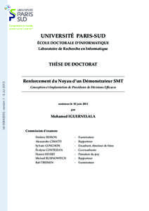 UNIVERSITÉ PARIS-SUD ÉCOLE DOCTORALE D’INFORMATIQUE Laboratoire de Recherche en Informatique tel[removed], version[removed]Jul 2013