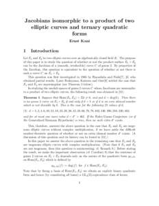 Jacobians isomorphic to a product of two elliptic curves and ternary quadratic forms