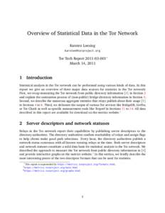 Overview of Statistical Data in the Tor Network Karsten Loesing  Tor Tech Report∗ March 14, 2011