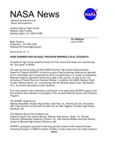 Microsoft Word[removed]NASA Summer High School Program Inspires Local Stude.