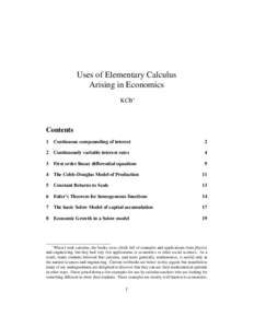 Uses of Elementary Calculus Arising in Economics KCB∗ Contents 1