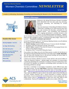American Chemical Society  Women Chemists Committee NEWSLETTER Spring 2016