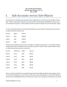 Sub-Accounts and Sub-Objects Optional Chart Elements (Ver 1.1) May 22, 2009 I.