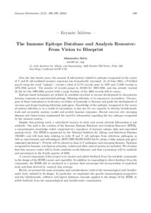 Immune Epitope Database and Analysis Resource / Immunology / La Jolla Institute for Allergy and Immunology / Epitope / Immune system / National Institute of Allergy and Infectious Diseases / Antigen / Biological databases / Computational immunology / Immunomics