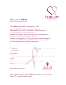 Breast Cancer  DONATION FORM Assistance Fund