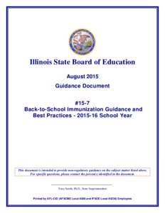 SY 2016 Minimum Immunization Requirements for Those Entering a Child Care Facility and School in Illinois