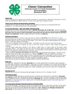 Clover Connection  Dickinson County 4-H Youth Development News & Updates  November 2017