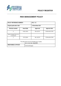 POLICY REGISTER  RISK MANAGEMENT POLICY POLICY REFERENCE NUMBER: