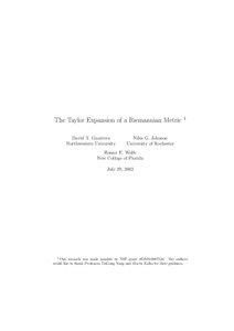 The Taylor Expansion of a Riemannian Metric David T. Guarrera Northwestern University