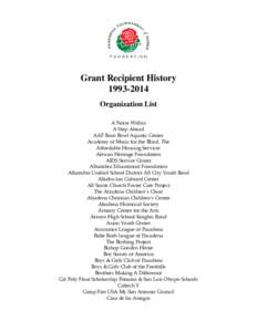 Grant Recipient History[removed]Organization List A Noise Within A Step Ahead AAF Rose Bowl Aquatic Center