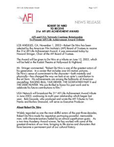 AFI Life Achievement Award  Page 1 of 5 NEWS RELEASE