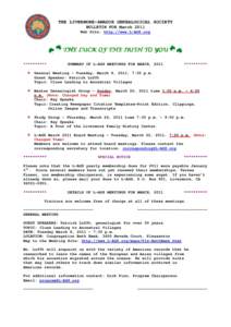 THE LIVERMORE-AMADOR GENEALOGICAL SOCIETY BULLETIN FOR March 2011 Web Site: http://www.L-AGS.org THE LUCK OF THE IRISH TO YOU **********