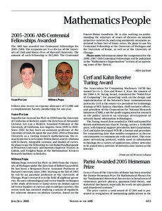 Mathematics People 2005–2006 AMS Centennial Fellowships Awarded