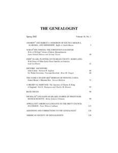THE GENEALOGIST Spring 2002 Volume 16, No. 1  ANDREW3 AND REBECCA ANDERSON OF SOUTH CAROLINA,