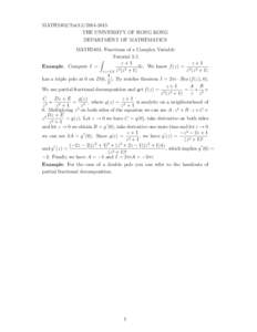 MATH2403/Tut3THE UNIVERSITY OF HONG KONG DEPARTMENT OF MATHEMATICS MATH2403: Functions of a Complex Variable Tutorial 3.5 Z