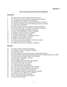 Appendix 3‐1  List of resource persons interviewed at destinations  Kumarakom    1 2