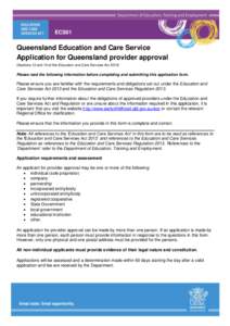 ECS01 Application for Queensland provider approach