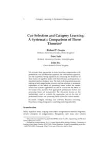 1  Category Learning: A Systematic Comparison Cue Selection and Category Learning: A Systematic Comparison of Three