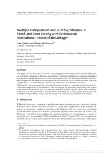 Jahrbücher f. Nationalökonomie u. Statistik (Lucius & Lucius, Stuttgart[removed]Bd. (Vol[removed]Multiple Comparisons and Joint Significance in Panel Unit Root Testing with Evidence on International Interest Rate Linkag