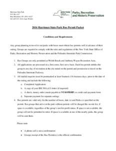 Harriman State Park P.O. Box 427 Bear Mountain, NYTel: Lake WelchHarriman State Park Bus Permit Packet