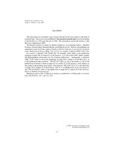 The Bulletin of Symbolic Logic Volume 6, Number 2, June 2000