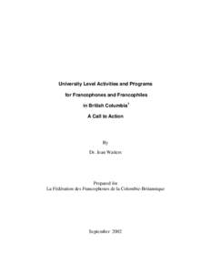 University Level Activities and Programs for Francophones and Francophiles in British Columbia