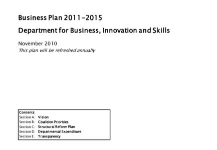 Department for Business, Innovation ans Skills: Business Plan
