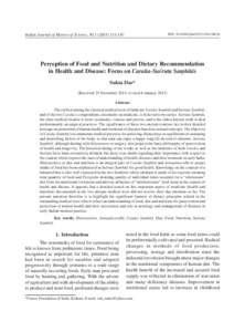 DOI: ijhs/2015/v50i1Indian Journal of History of Science, 147 Perception of Food and Nutrition and Dietary Recommendation in Health and Disease: Focus on Caraka-Susƒruta Sam.hita–s
