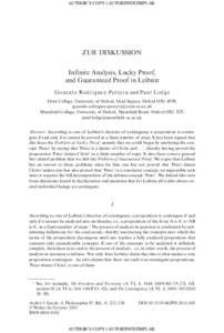 AUTHOR’S COPY | AUTORENEXEMPLAR  ZUR DISKUSSION Infinite Analysis, Lucky Proof, and Guaranteed Proof in Leibniz Gonzalo Rodriguez-Pereyra and Pa u l L o d g e