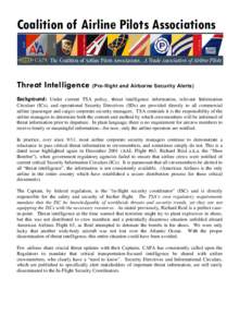 Coalition of Airline Pilots Associations  Threat Intelligence (Pre-flight and Airborne Security Alerts)
