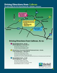 Driving Directions from Cullman  See other pages for Fort Payne/Rainsville • Gadsden • Oneonta 431