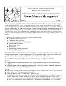 Council of Bay Area Resource Conservation Districts Equine Facilities Assistance Program “Working with horse owners to protect San Francisco Bay Area water resources.” Horse Manure Management Number 9