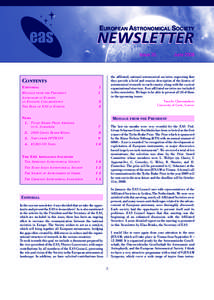 EUROPEAN ASTRONOMICAL SOCIETY  NEWSLETTER Issue 35.  the affiliated, national astronomical societies requesting that