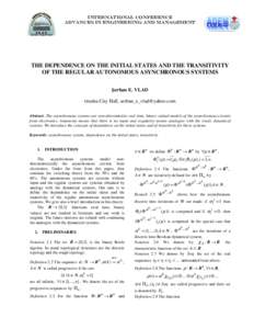 THE DEPENDENCE ON THE INITIAL STATES AND THE TRANSITIVITY OF THE REGULAR AUTONOMOUS ASYNCHRONOUS SYSTEMS erban E. VLAD Oradea City Hall,  